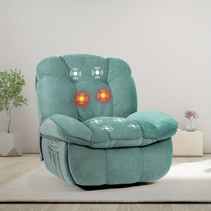 Elektrische Relaxfauteuil – Elektrische Fauteuil – Massagefauteuil – Relaxstoel – Draaifauteuil – Massage- en Verwarmingsfunctie – USB-C & USB Oplaadpoorten – Groen