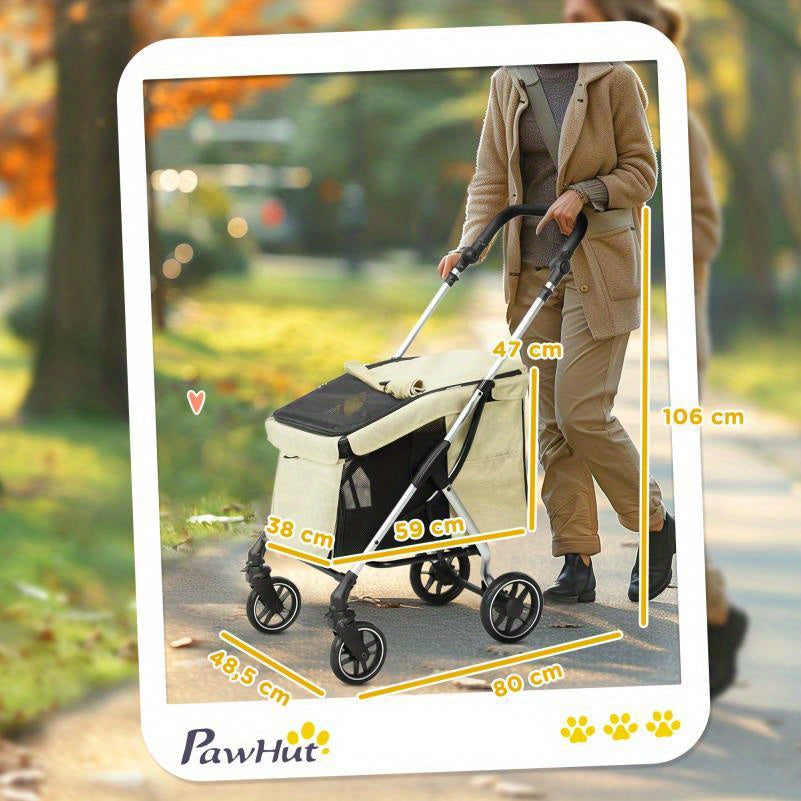 Hondenbuggy – Draagwagen – Hondenwagen – Wandelwagen – Huisdierenbuggy – Opvouwbaar Aluminium Frame – Ventilatie Mesh & Veiligheidsharnas – Geschikt Voor Kleine Honden En Konijnen Tot 10 kg – Ruime Opbergmand – All-Terrain Wielen