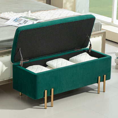 Opbergbank – Zithoekbank – Opbergbank – Kistbank – Gestoffeerde Bank – Groen – Rubberen Hout Frame – Met Foam Vulling – 100x40x42 cm – Met Metaalpoten