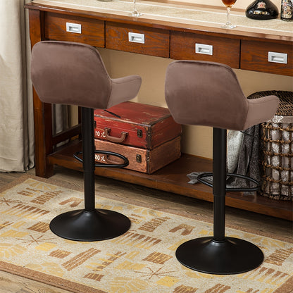 Barstoelen – Barkrukken – Keukenstoelen – Barstoelen Met Rugleuning – Set Van 2 – Moderne Velvet Bekleding – 360° Draaibaar – Verstelbare Hoogte 40x50x86-106cm – Bruin – Met Zwart Metalen Frame