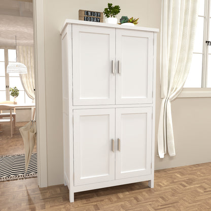 Opbergkast – Bergkast – Voorraadkast – Dressoir – Witte Kast – Moderne 4-Deurs Kast – Verstelbare Planken – Compact 60x30x110 cm – 3,2+ Kubieke Voet – Stevig en Duurzaam – Gebruiksklaar Zonder Elektriciteit