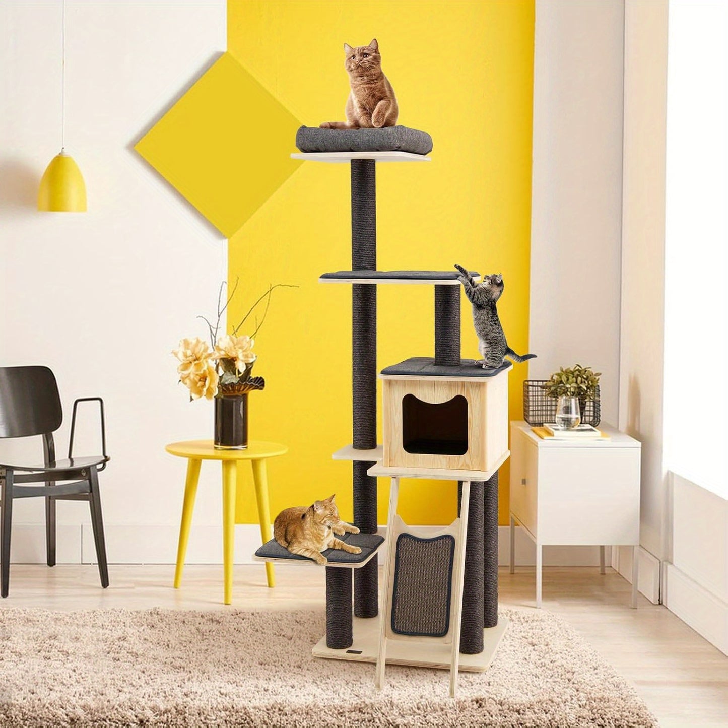 Krabpaal – Kattenboom – Krabmeubel – Kattenhuis – Kattenkrabpaal – 175 cm Hoog – Sisal Krabpalen & Ruime Knusse Hol