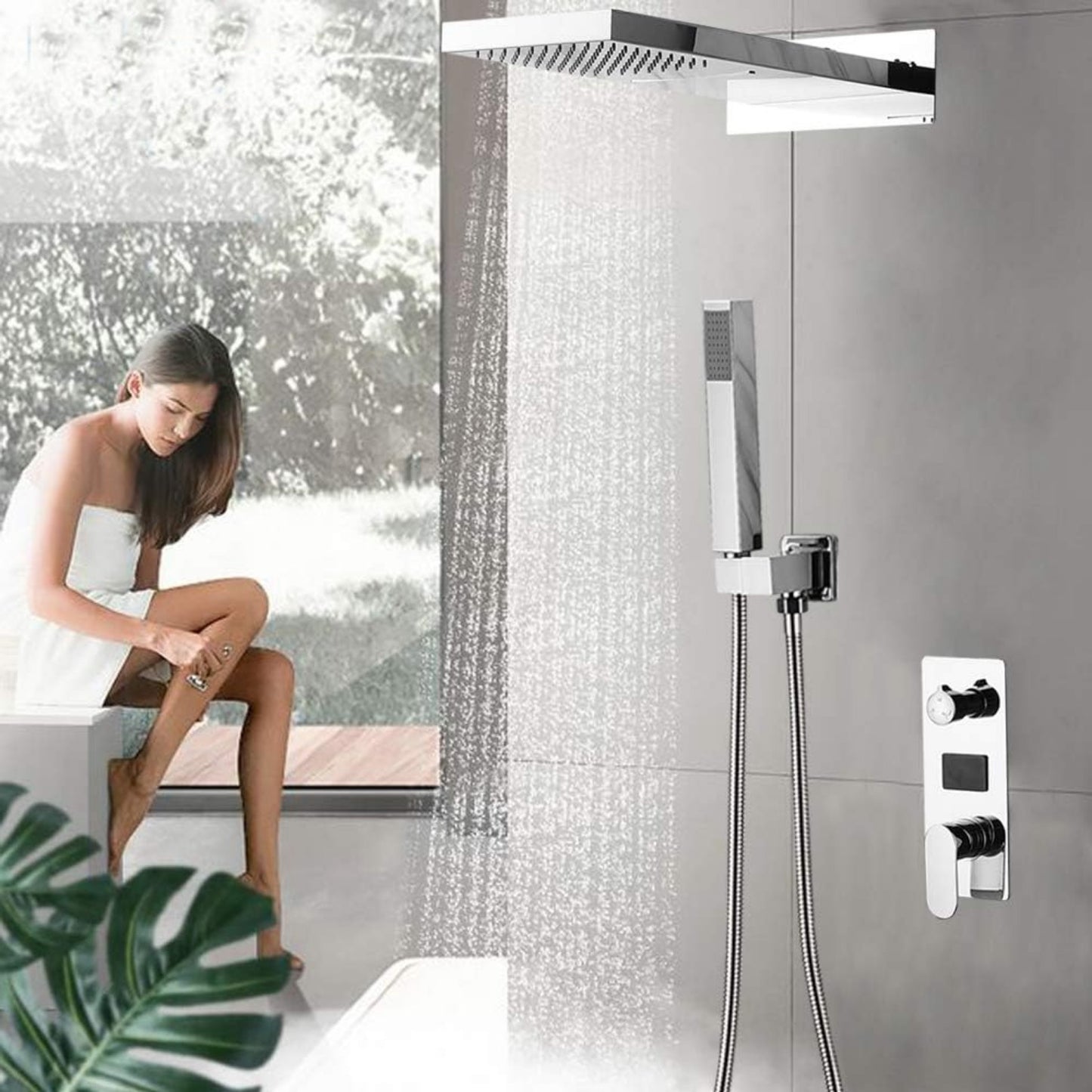 Inbouw Douche Systeem – Douche Set – Regendouche – Handdouche – Muurmontage – Zilverkleurig – Keramische Mengkraan – Roestvrijstalen Handdoucheslang 150 cm