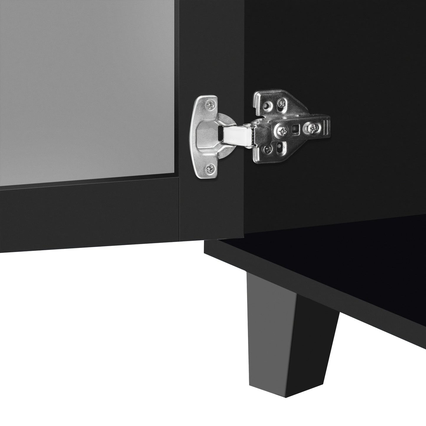 Black Mirrored Sideboard with Cool Crystal Handles, Four Doors And Removable Shelves. Suitable for Living And Dining Rooms, Dimensions: 160 X 40 X 84cm