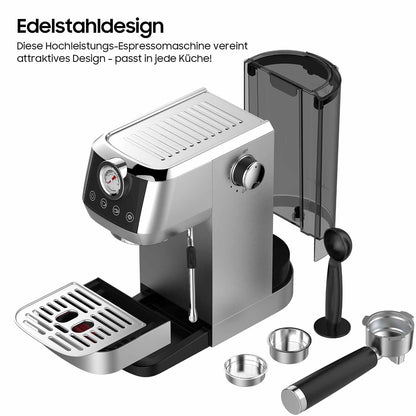 Espressomachine – Koffiezetapparaat – Koffiemachine – Siebdrager – Volautomaat – 20 Bar Italiaanse Pomp – RVS Behuizing 1,3L Watertank