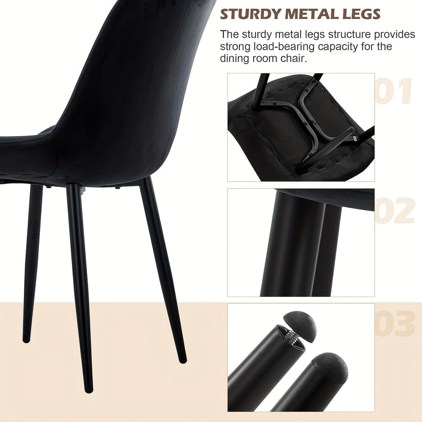 Eetkamerstoelen – Keukenstoelen – Stoelen Set – Zwarte Fluwelen Stoelen – Luxe Zachte Bekleding – Stevige Metalen Poten – Ergonomisch Design – Comfortabel Zitcomfort