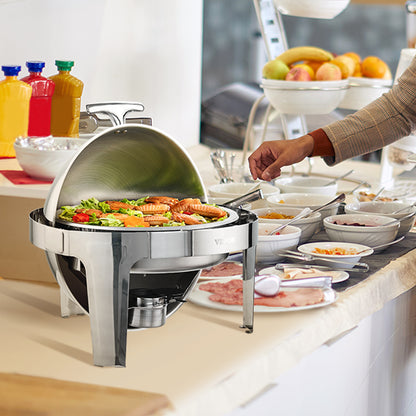Chafing Dish Set – Warmhoudset – Buffet Warmhouder – Voedselwarmer – Roll-Top Deksel – 2 x 5,5L Inhoud – Roestvrij Staal – Vergrendelbare Deksel 90°/180°