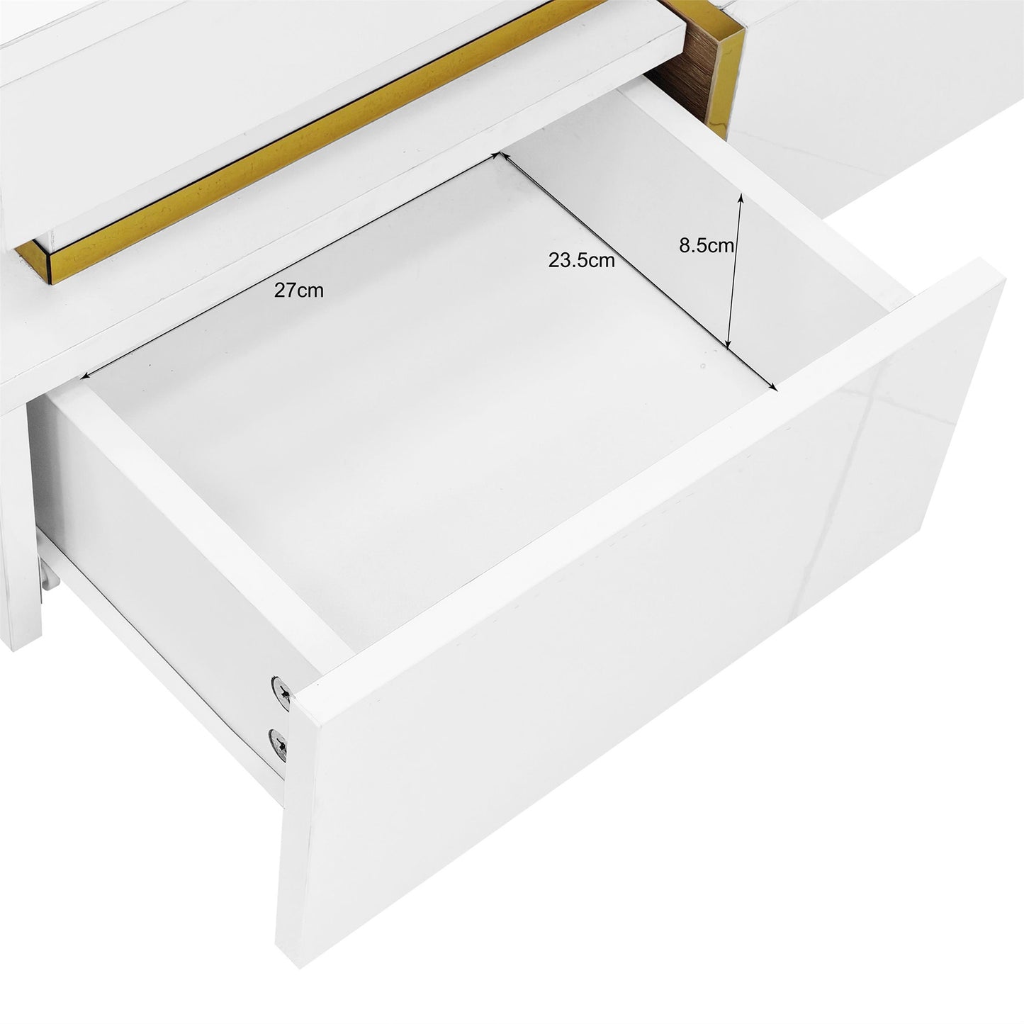 Salontafel – Koffietafel – Woonkamertafel – Bijzettafel – Opbergtafel – Hoogglans Wit Met Gouden Accenten – 2 Laden – Compact 70x70x35,5 cm