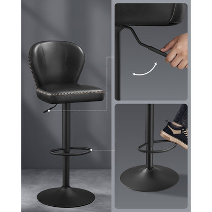 Barkrukken – Barstoelen – Barkruk – Keukenstoelen – Krukken – Verstelbaar 62-84 cm – 360° Draaibaar – Kunstleren Bekleding – Zwart