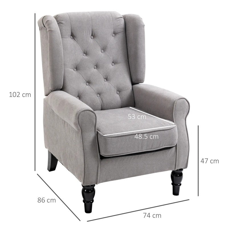 Fauteuil – Armstoel – Loungechair – Zetel – Relaxstoel – Grijs – Button-tufting – 74x86x102 cm – Polyester Bekleding – Houten Poten
