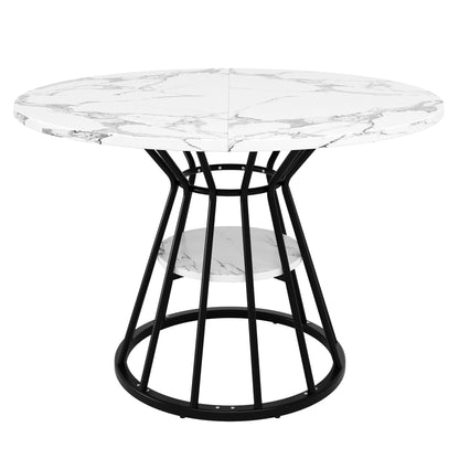 Ronde eettafel – Ronde tafel – Keukentafel – Ontbijttafel – Uitschuifbare tafel – 100x100x76 cm – Marmerlook tafelblad met metalen poten – Opbergruimte onder blad