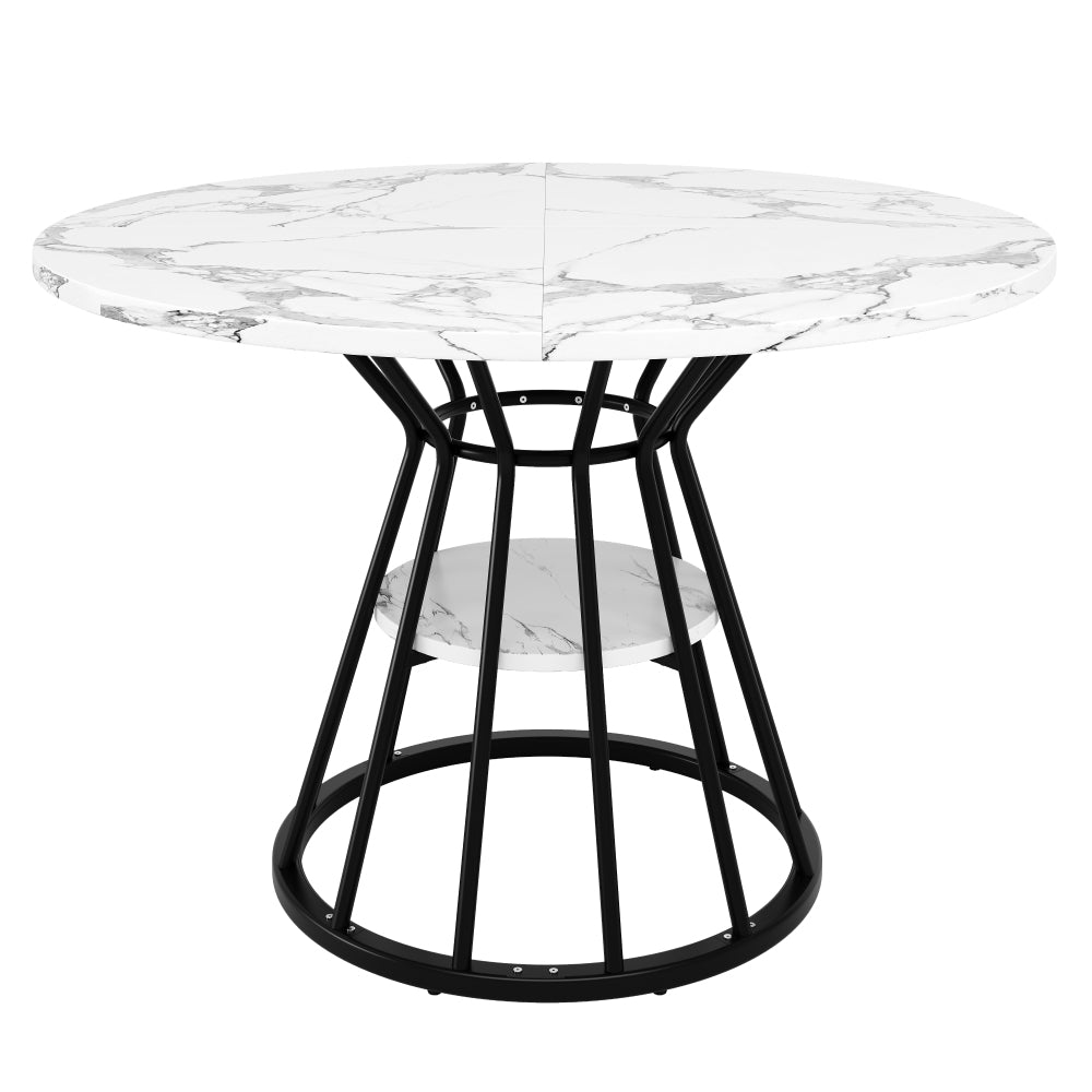 Ronde Eettafel – Ronde Tafel – Eettafel Rond – Diner Tafel – Woonkamer Tafel – Marmeren MDF Blad – Geschikt Voor 4-6 Personen – Lichtgewicht En Luxe – Wit Goud Kleurvariant