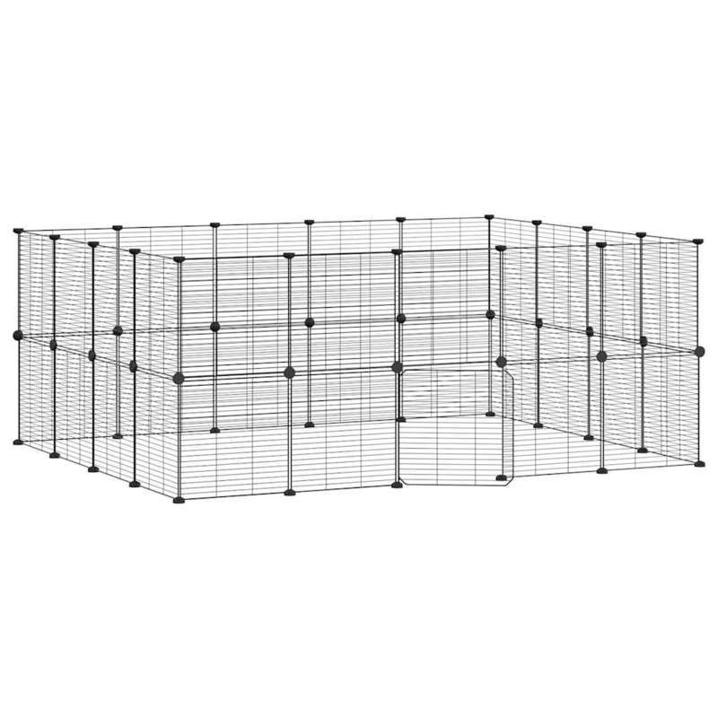 Dierenkooi – Konijnenkooi – Knaagdierkooi – Huisdierenkooi – Puppyren – 36 Stalen Panelen – Zwarte Metalen Deur – Flexibel Formaat – Stevig Staal 35x35 cm