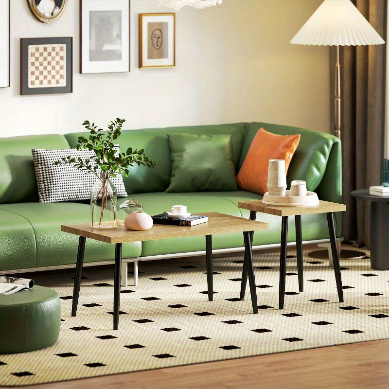 Salontafel Set – Bijzettafel – Lounge Tafel – Tafeltje – Zithoek Tafeltje – Verstelbare Hoogte – Stalen Frame Zwart