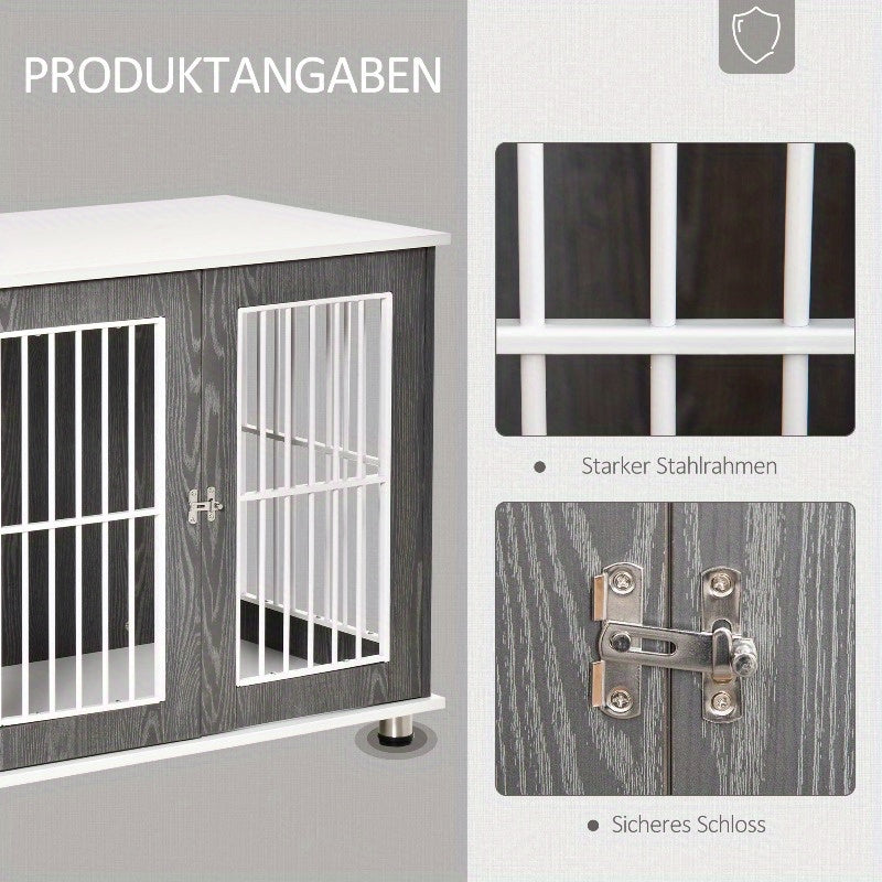 Hondenhok – Huisdier Bench – Dierenhokje – Hondenren – Kleine Hondenbench – Ruime Binnenkant – Stevige Siliconen Constructie – Grijs/Wit 83,8x55,9x73,7 cm