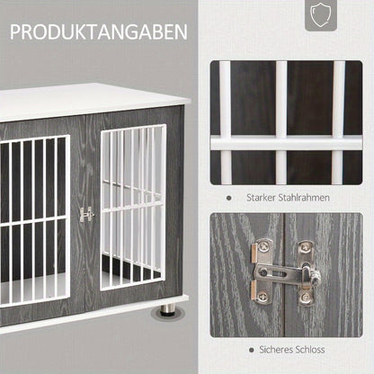 Hondenhok – Huisdier Bench – Dierenhokje – Hondenren – Kleine Hondenbench – Ruime Binnenkant – Stevige Siliconen Constructie – Grijs/Wit 83,8x55,9x73,7 cm