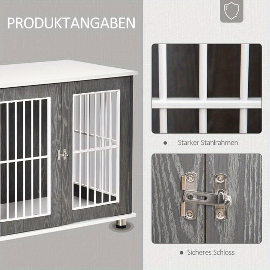 Hondenhok – Huisdier Bench – Dierenhokje – Hondenren – Kleine Hondenbench – Ruime Binnenkant – Stevige Siliconen Constructie – Grijs/Wit 83,8x55,9x73,7 cm