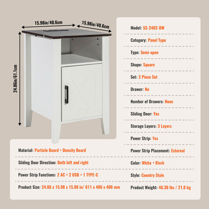 Bijzettafels – Nachtkastje – Side Table – Eettafel – Salontafel – Set Van 2 – Ingebouwde USB- en Stroomvoorziening – Krasbestendig Houtdecor