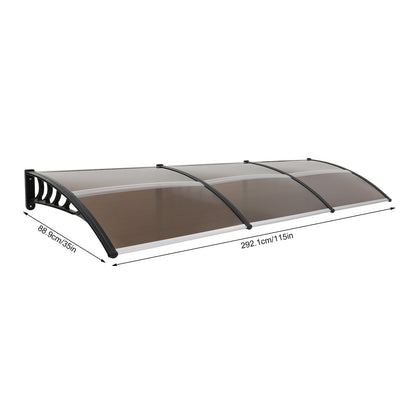 Transparante Boogvormige Overkapping – Terrasoverkapping – Balkonoverkapping – Tuinoverkapping – Zonwering – Bruin Aluminium Frame – Waterdicht en UV-Bestendig – 90x300 cm – Eenvoudige Montage