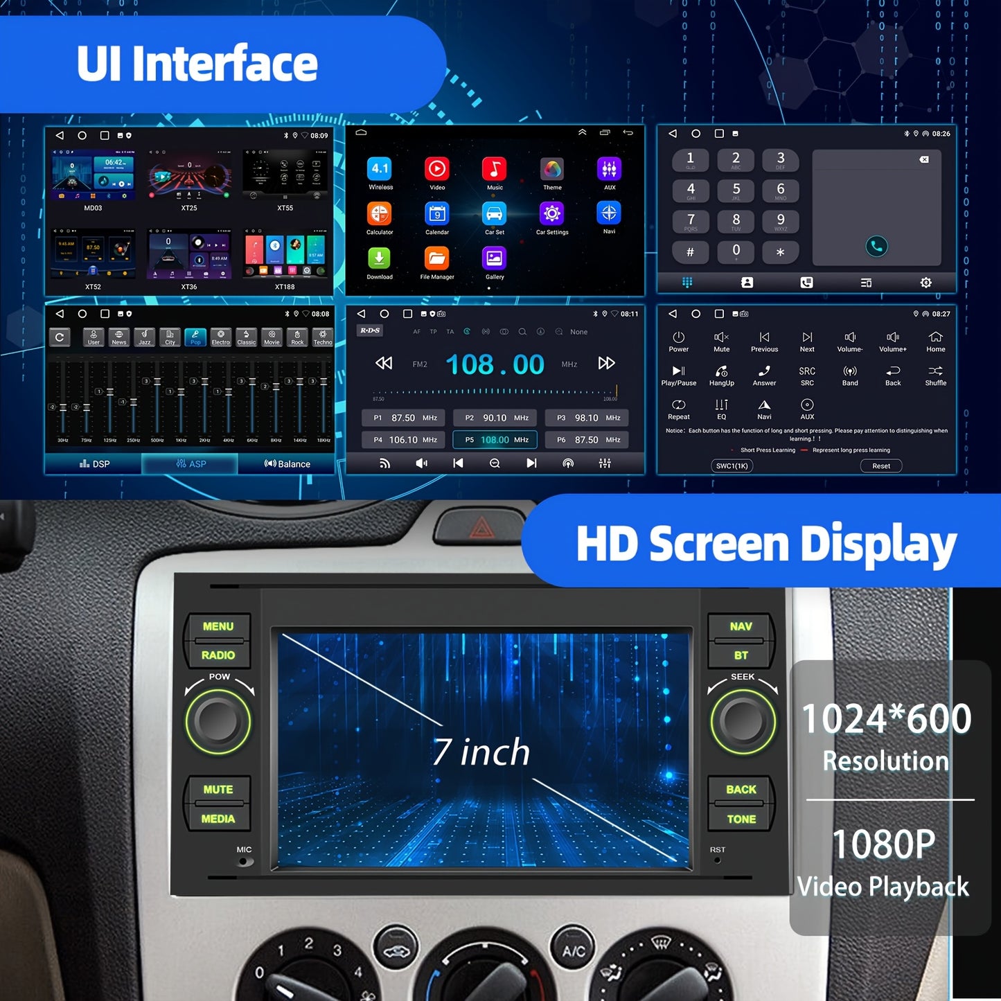 Autoradio – 2DIN Multimedia Systeem – Auto Stereo – GPS Navigatie – Achteruitrijcamera – 7 Inch Touchscreen – Android 15 – 12 LED Camera & Microfoon