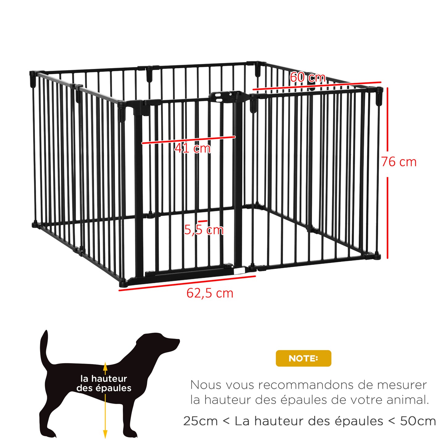 Hondenren – Puppyren – Veiligheidsbarrière – Dierenren – Hondenhek – Opvouwbaar – Verstelbaar – Met Deur – 482,5 x 76 cm – Geen Boren Nodig