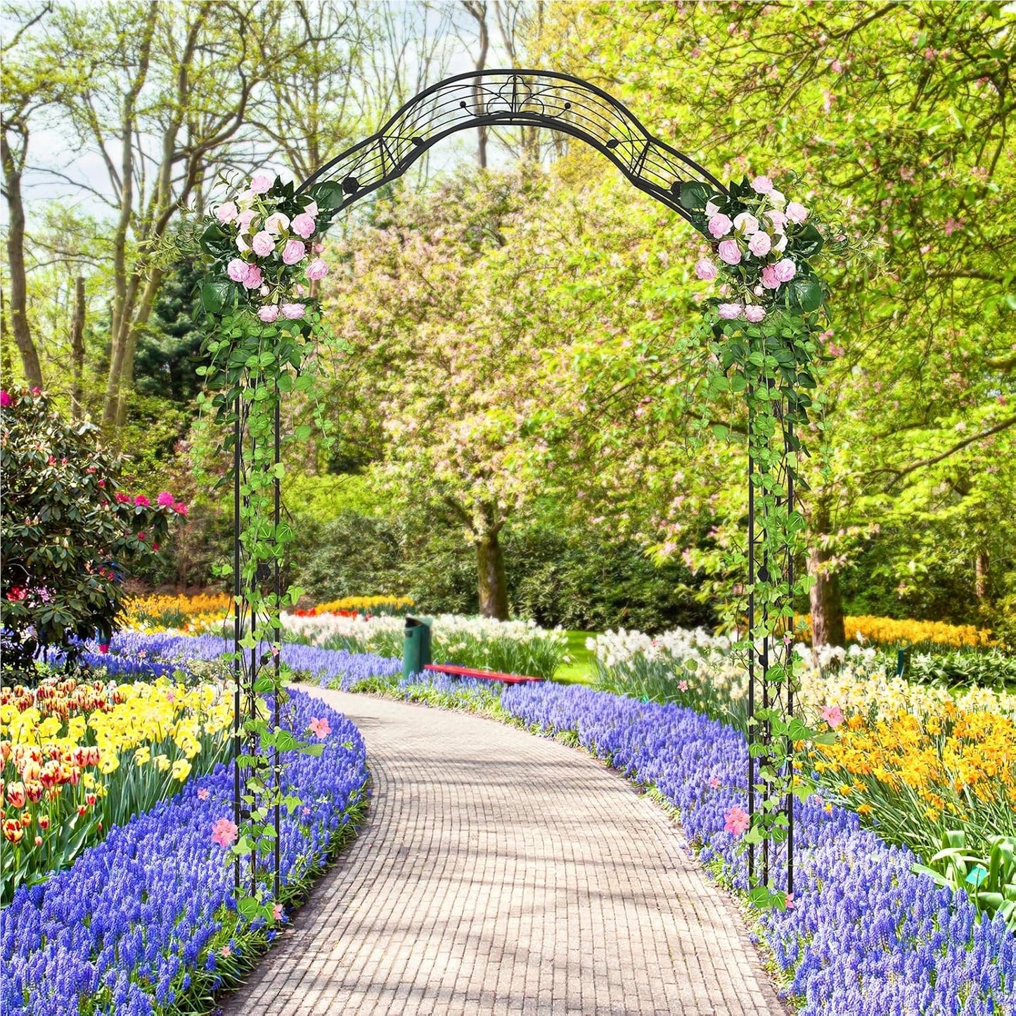 Rozenboog – Tuinboog – Klimboog – Plantenboog – Klimsteun – Zwart Metaal – 150 x 40,5 x 251,5 cm – Twee Halve Bogen