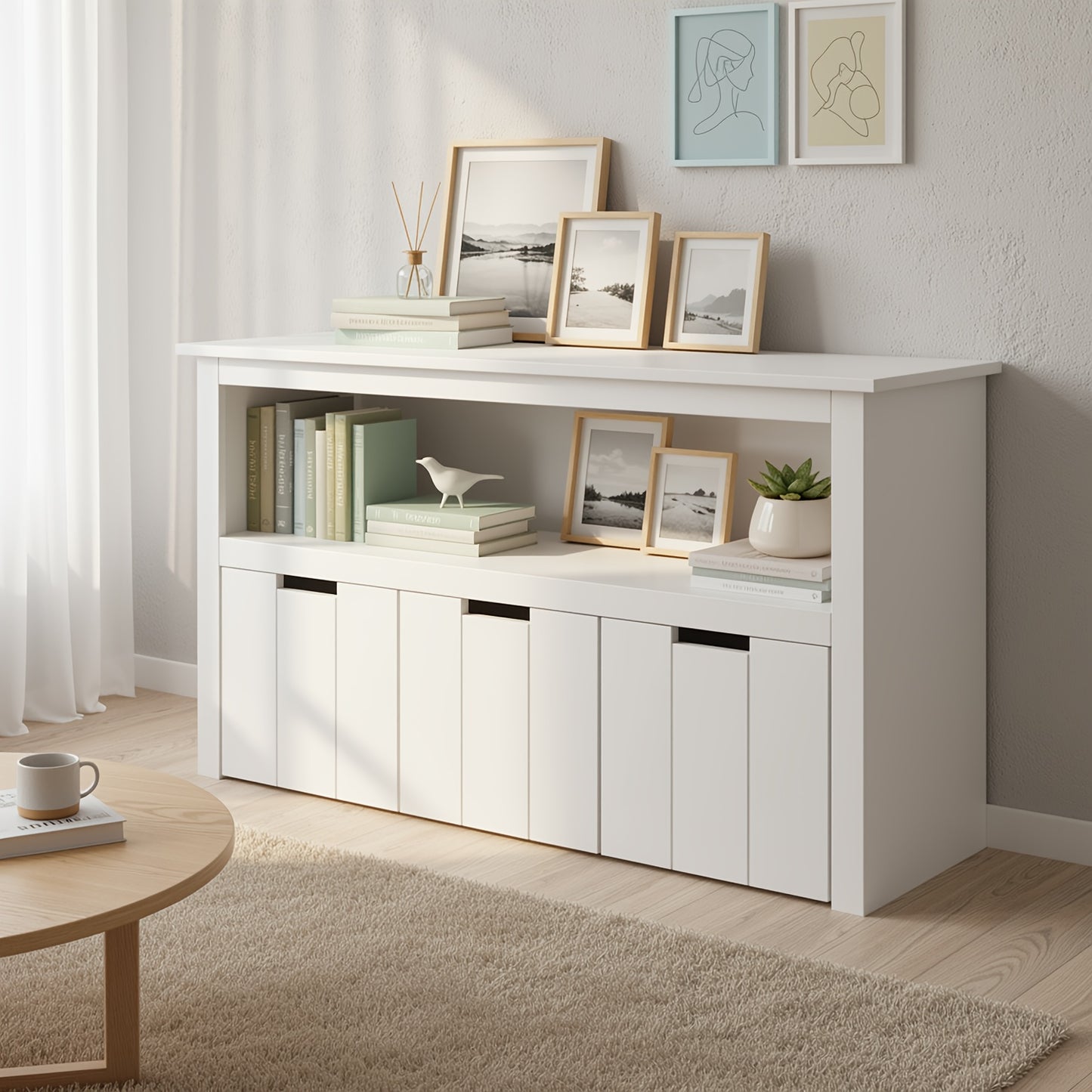 Rolkast – Ladeblok – Opbergkast – Rollende Kast – Opbergmeubel – Wit – Duurzaam Hout – 3 Lades Met Open Boekenkast