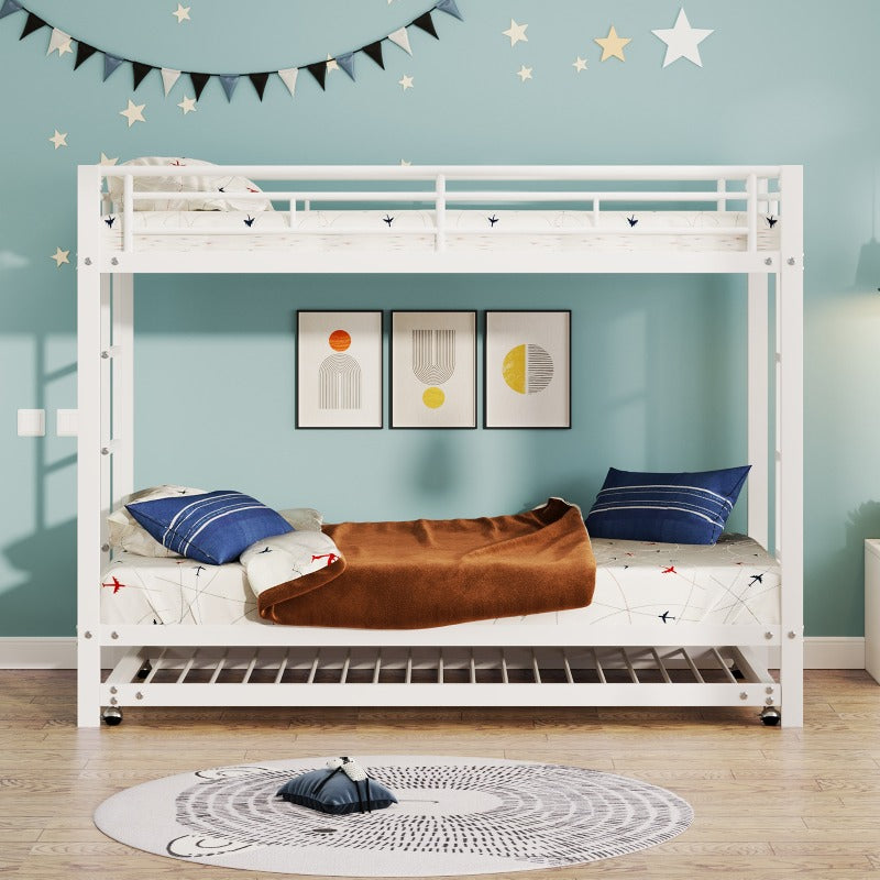 Stapelbed Met Uittrekbed – Stapelbed – Hoogslaper – Twijfelaar Bed – Kinderbed – 90x200 cm – Metalen Frame – Veiligheidsrails
