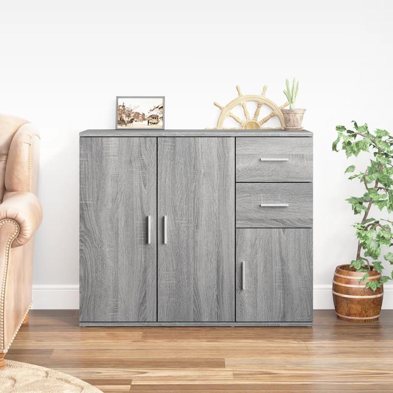 Dressoir – Opbergkast – Ladekast – Buffetkast – Wandkast – Bewerkte Houtlook – 91x29,5x75 cm – Grijs Sonoma Eiken
