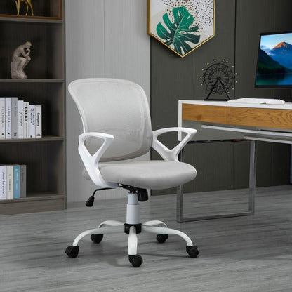 Ergonomic Mesh Office Chair with Adjustable Swivel & Height - Breathable Linen-Look Fabric, 360° Swivel, 5-Point Lumbar Support, 5-Level Airflow Perforated Backrest, 5-Point Ergonomic Design for Home & Work, Gray, Office Cha