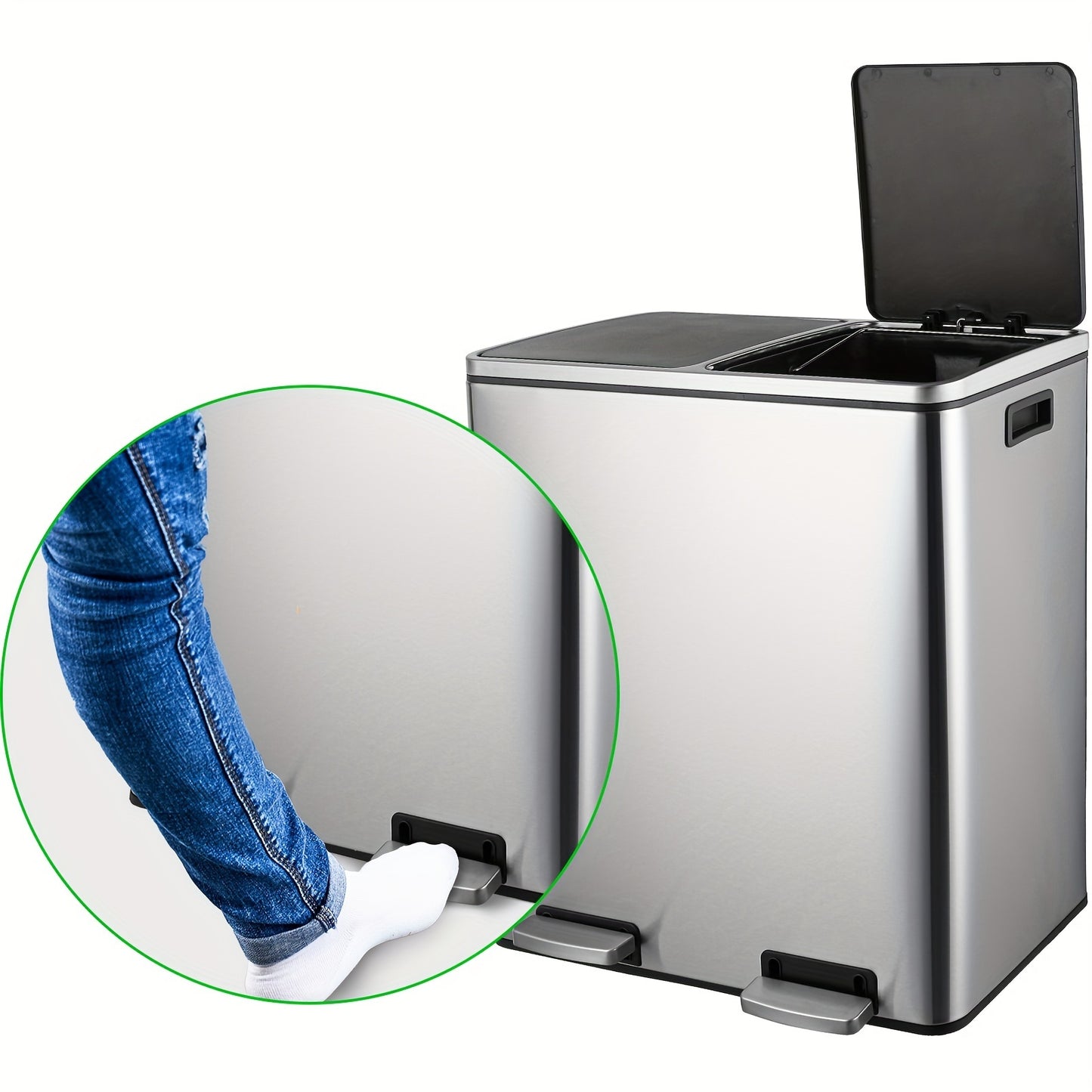 Afvalbak Keuken – Vuilnisbak – Prullenbak – Afvalemmer – Sorteerbak – RVS 60 Liter – Soft-Close Deksel