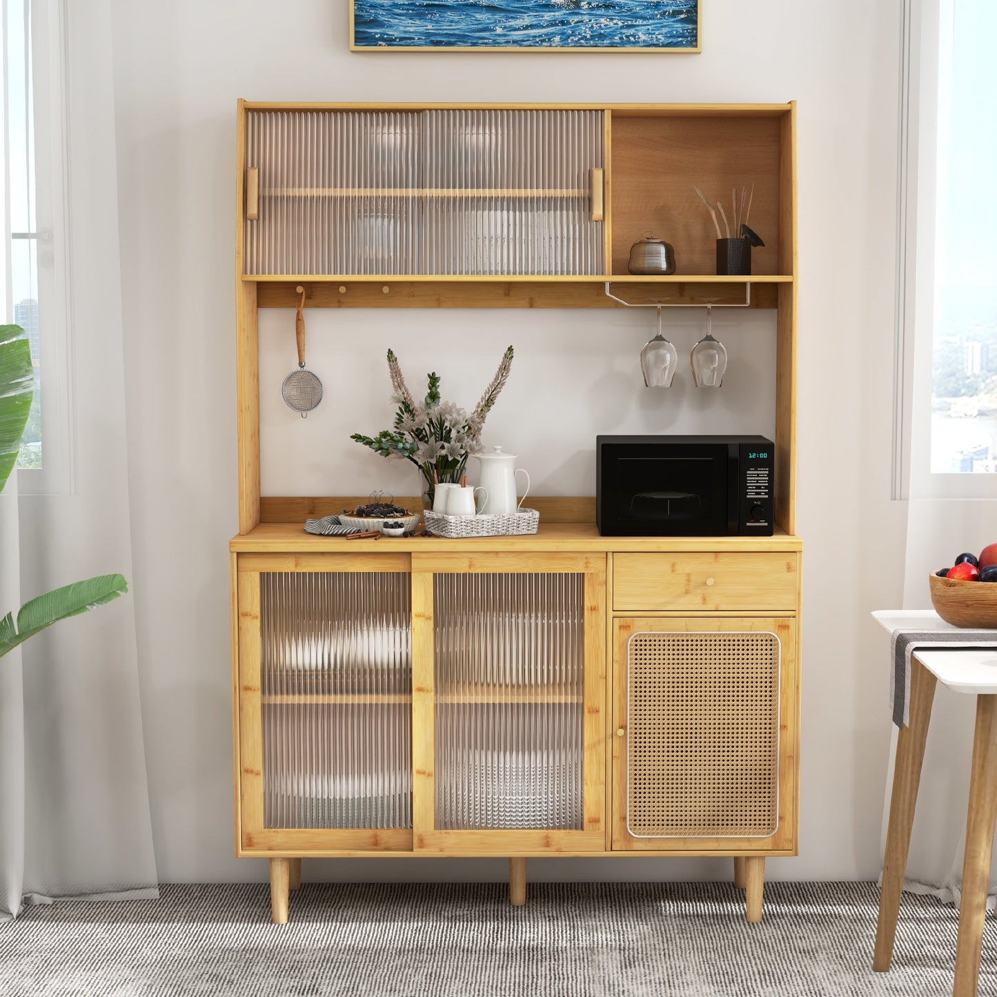 Bamboe Keukenkastje – Keukenkast – Opbergkast – Wijnkast – Buffetkast – Duurzaam Bamboe & Rattan – Anti-Kantel Systeem & 5 Lockers