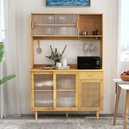 Bamboe Keukenkastje – Keukenkast – Opbergkast – Wijnkast – Buffetkast – Duurzaam Bamboe & Rattan – Anti-Kantel Systeem & 5 Lockers