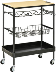 Rollende Barkar - Zwart - Drankwagen - Serveerwagen - Barkar Met Wielen - Theewagen - Keukentrolley