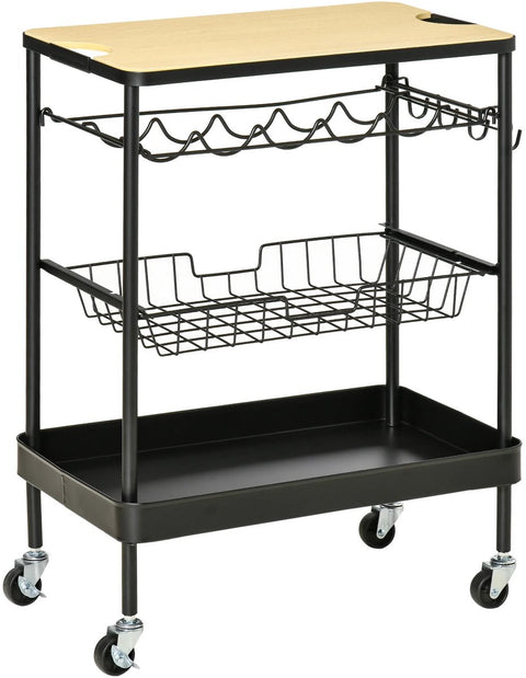 Rollende Barkar - Zwart - Drankwagen - Serveerwagen - Barkar Met Wielen - Theewagen - Keukentrolley