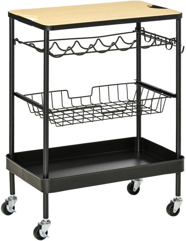 Rollende Barkar - Zwart - Drankwagen - Serveerwagen - Barkar Met Wielen - Theewagen - Keukentrolley
