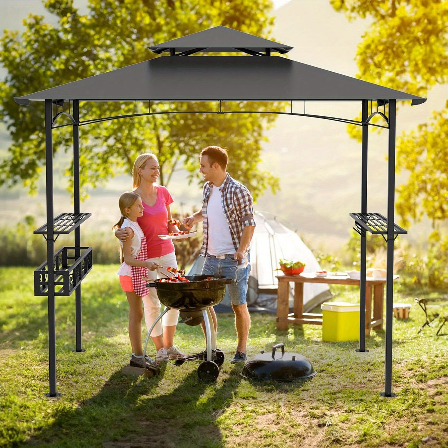 BBQ Partytent – Tuin Overkapping – Garden Tent – Feest Tent – Bar Tent – Grijs – Inclusief Bar Met Opbergruimte – Weerbestendig En Stevig