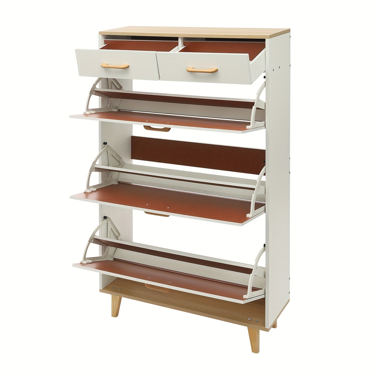 Schoenenkast – Schoenopberger – Schoenrek – Schoenenkastje – Schoenenmeubel – Vrijstaand – Warm Wit – 80 cm Breed – Massief Hout – 2 Laden – 15 Paar Opbergruimte