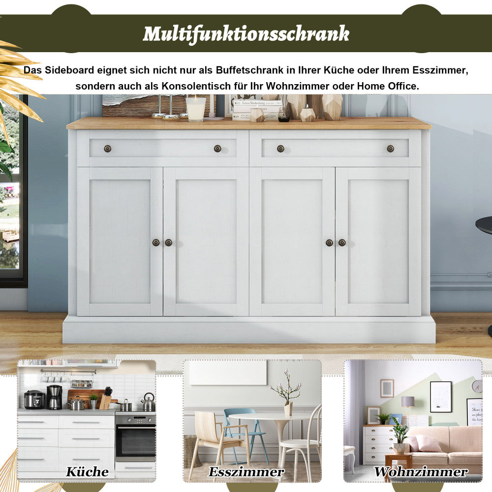 Large Modern 4-Door Cabinet with Double Drawers - -Standing Storage Unit, Dining Room & Furniture, 150x86x40cm, Metal Frame Contemporary Sideboard for Apartments, Houses, Hotels (Space-Saving Design)