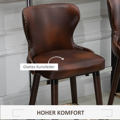Barstoel – Barkruk – Barstoelen – Keukenstoel – Counterstoel – Set Van 2 – PU Bruin – Met Rugleuning En Voetensteun – Metalen Poten Met Gouden Afwerking – Compact Ontwerp 52x53x101 cm