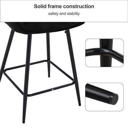 Barkrukken – Barstoelen – Barkruk Set – Barstoelen Met Armleuning – Zwarte Fluwelen Barkrukken – Memory Foam Zitting – Aluminium Frame