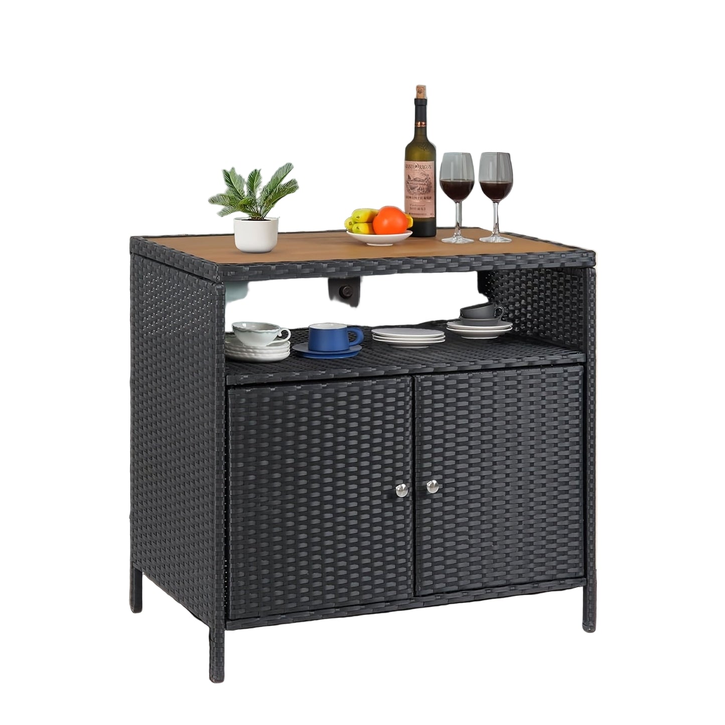 Buitenopberger – Tuinkast – Opbergkast – Opbergbox – Tuinberging – Zwart – Weerbestendig PE-Rattan – Stevig Gepoedercoat Stalen Frame