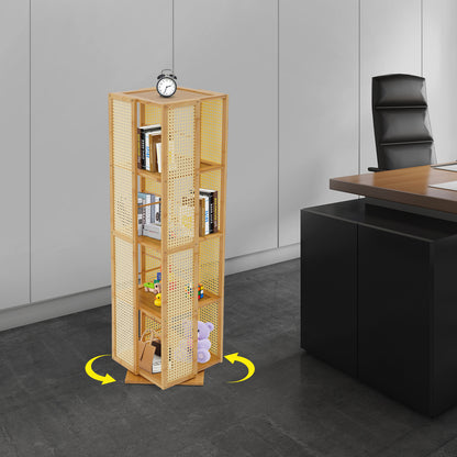 Boekenkast – Boekenrek – Opbergkast – Vakkenkast – Stellingkast – Draaibaar 360° – Duurzaam Moso Bamboe & Kunststof – Ruimtebesparend Verticaal Ontwerp – 123 cm Hoogte – 10 kg Draagvermogen per Plank