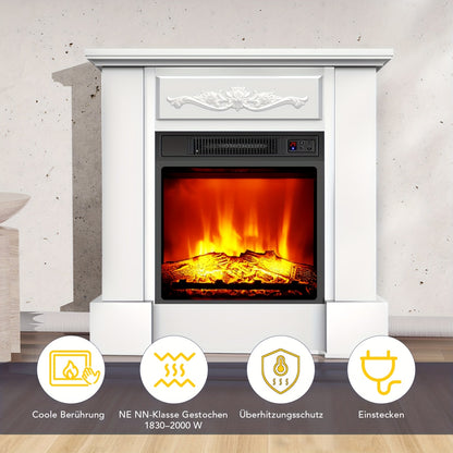 Elektrische Haard – Elektrische Open Haard – Sfeerverwarming – Haardmeubel – TV Meubel – Realistisch Vlameffect – 2000W Verwarming – Wit MDF Met Metaal