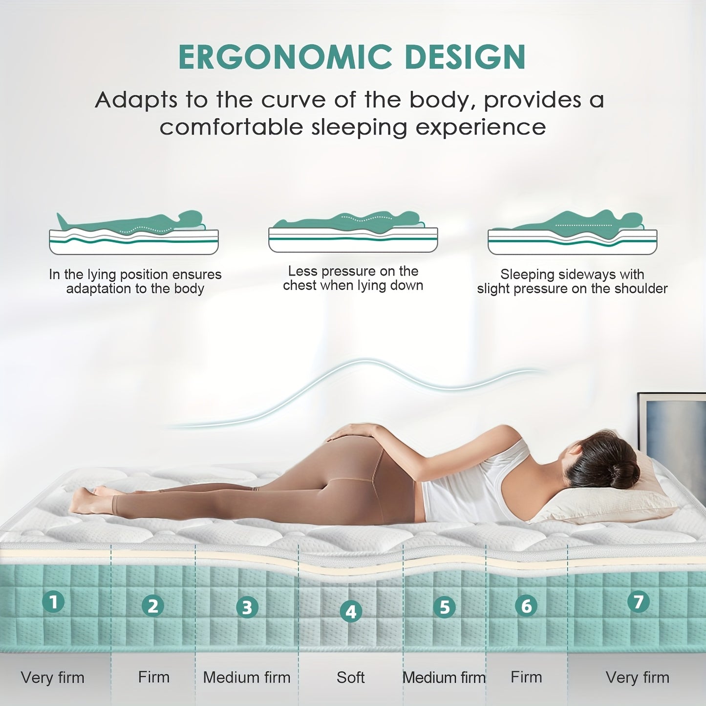 Authmic Mattress 90X200/140X200 Cm, Featuring 7-Zone Pocket Springs, Firmness Level H3, Equipped with Breathable Covers, Height of 22 Cm, a Premium Sleeping Mattress Constructed from Individual Springs And Comfort Foam.