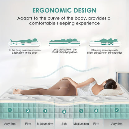 Authmic Mattress 90X200/140X200 Cm, Featuring 7-Zone Pocket Springs, Firmness Level H3, Equipped with Breathable Covers, Height of 22 Cm, a Premium Sleeping Mattress Constructed from Individual Springs And Comfort Foam.