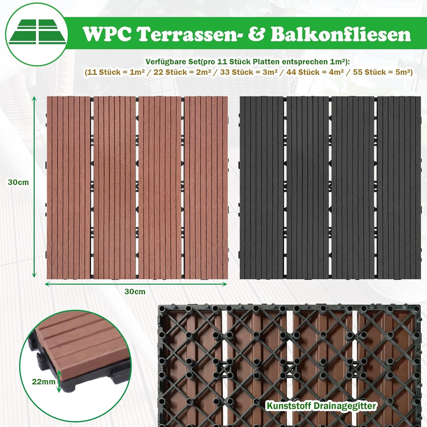 Terrastegels – Kliktegels – Balkonvloer – Patio Tegels – Buitenvloer – Lichtbruin – Duurzaam Vinyl – Eenvoudige Installatie