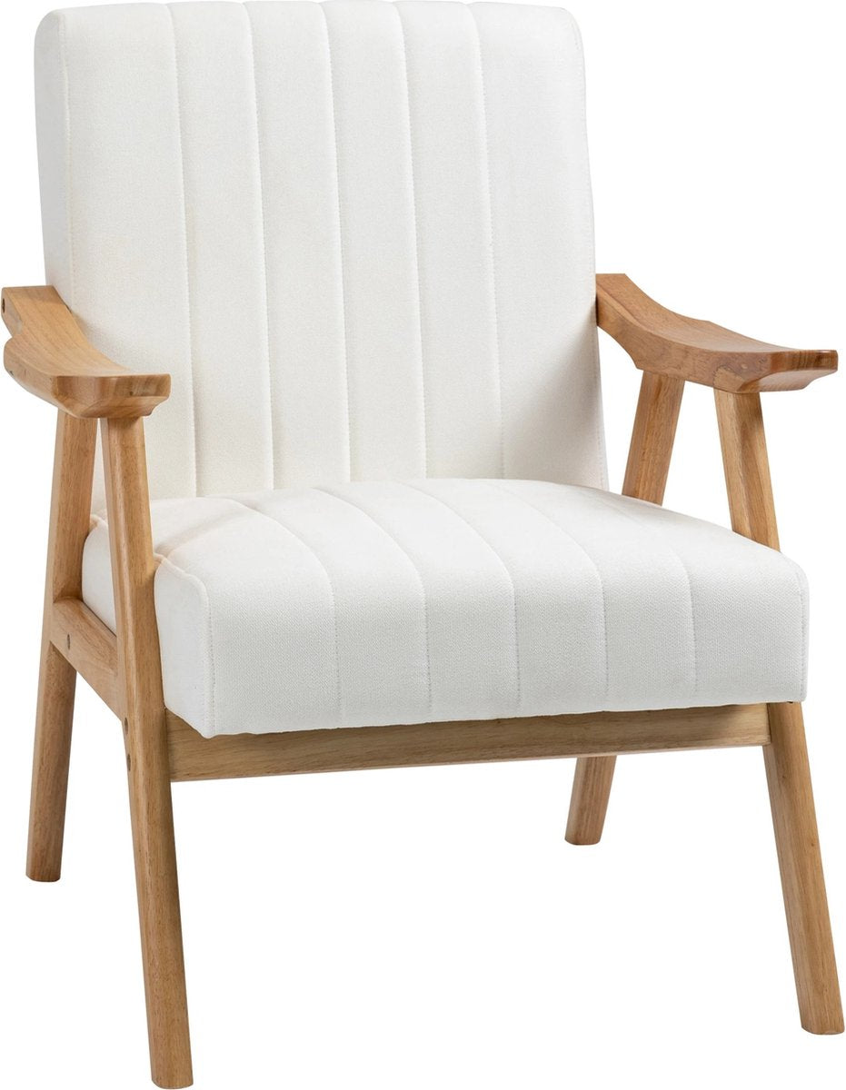 Leunstoel - Relaxstoel - Fauteuil - Woonkamerstoel - Kinderkamer - Leesstoel -Fluweel bekleding - Houten poten - 68X74X82 CM - Wit
