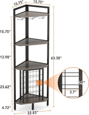 Hoek Wijnrek - 4-laags - Industrieel - Wijnrek Metaal - Staand Flessenrek - voor 18 flessen - Grijs en Zwart - 40 x 40 x 160 cm