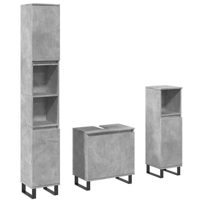 Badkamermeubel – Badmeubelset – Wastafelmeubel – Badkamerkast – Onderbouwkast – Betonlook Grijs – Duurzaam Hout – 3-delige Set